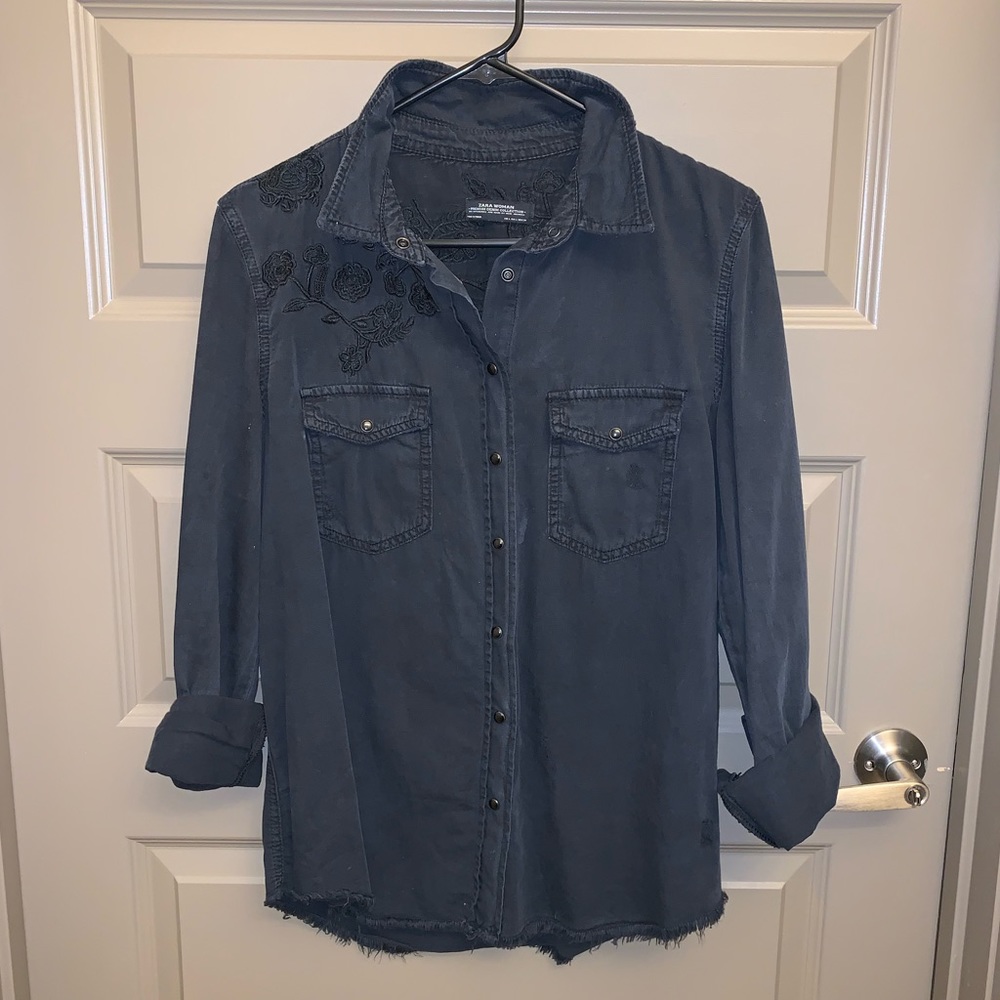 Zara Denim Collection Shirt Embroidered New